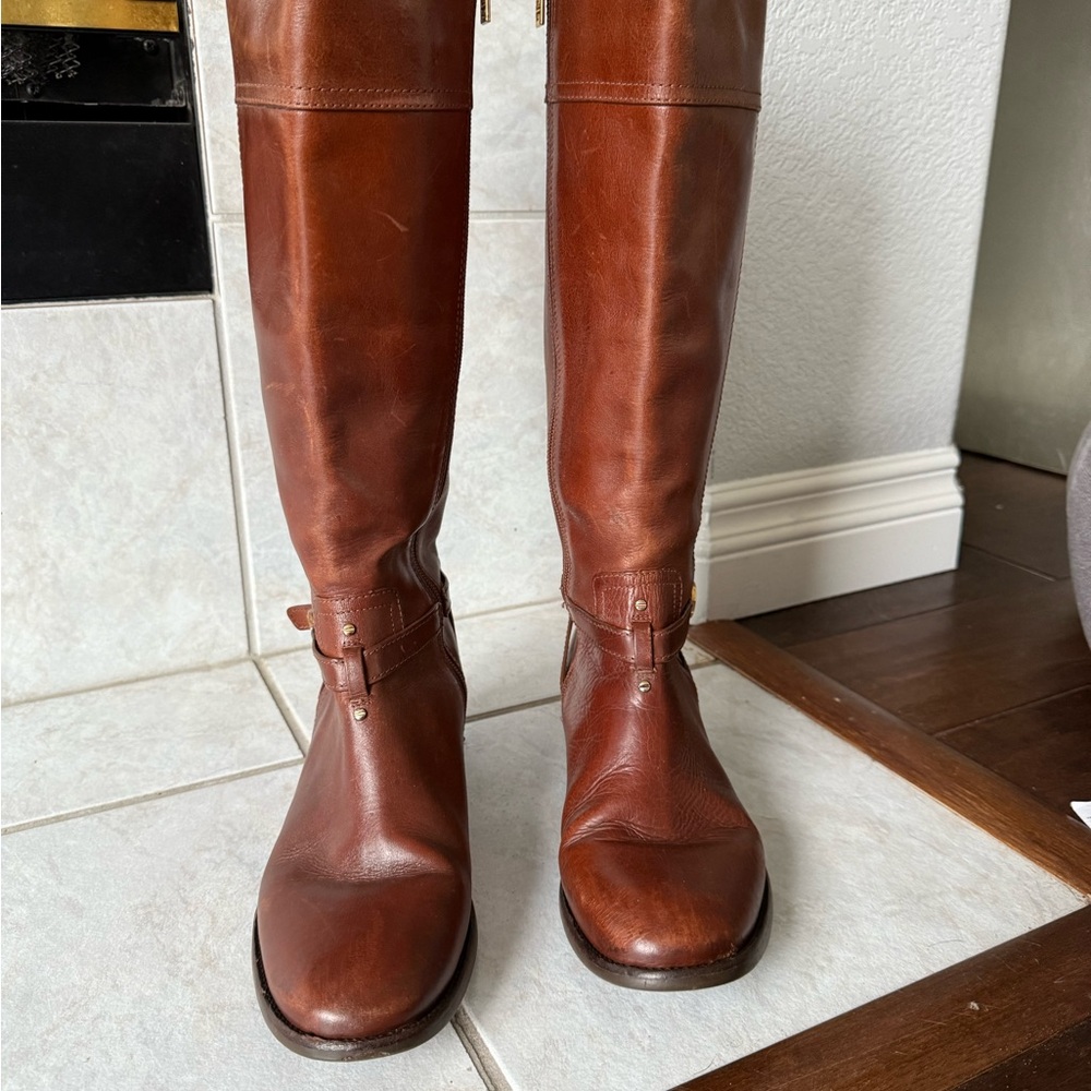 Tory Burch Brita Brown Leather Knee High Tall Riding Boots Womens Size 10.5